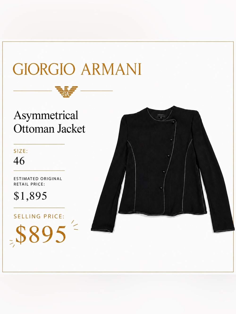 Giorgio Armani Asymmetrical Ottoman Jacket - Size IT 46